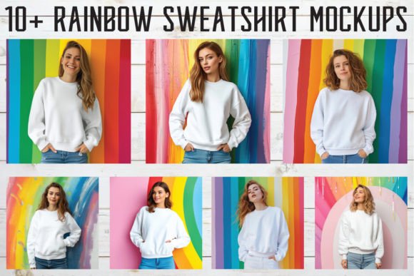 A Rainbow Mockups Bundle for Hoodies Sweatshirts Graphics
