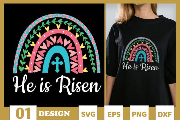 He is Risen Rainbow Leopard Easter Graphics for T-Shirt Designs