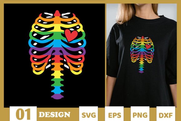 LGBT Rib Cage Rainbow Skeleton SVG for Editorial Graphics